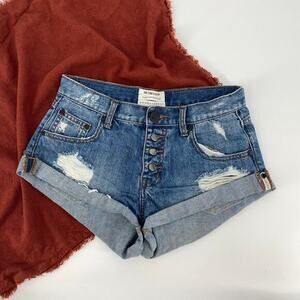 One Teaspoon Button Rolled Hem‎ Distressed Shorts